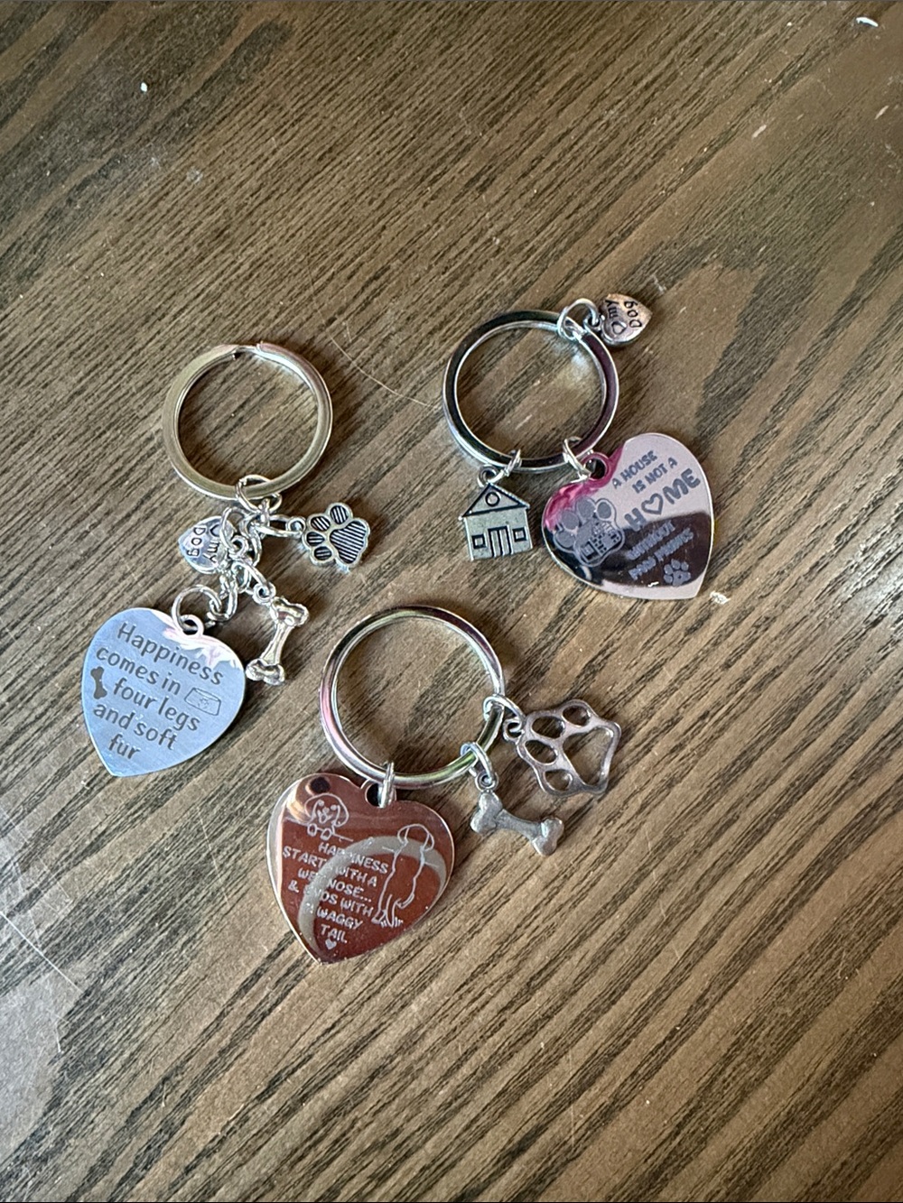 Pet Paw Heart Keychain - Silver Paw & Bone Charms - choose one